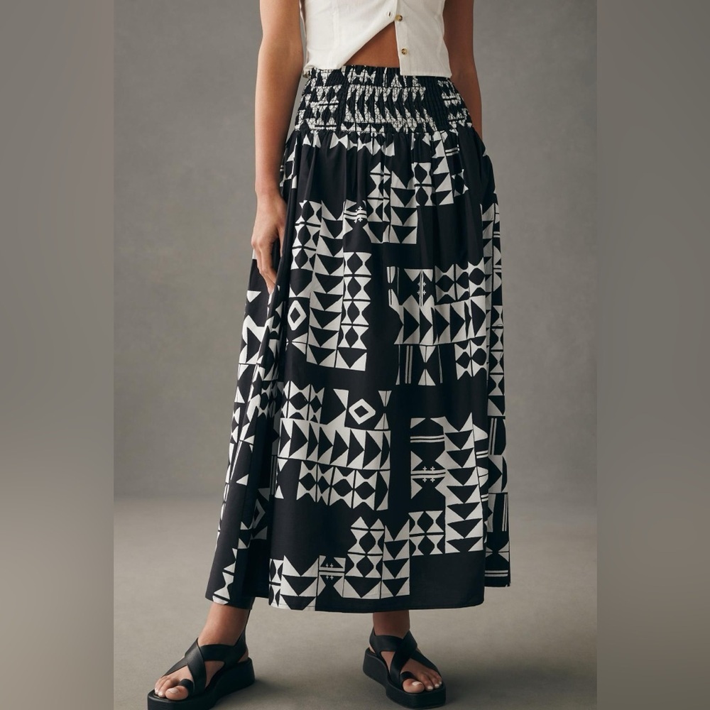 Anthropologie Black & White Patterned Maxi Skirt